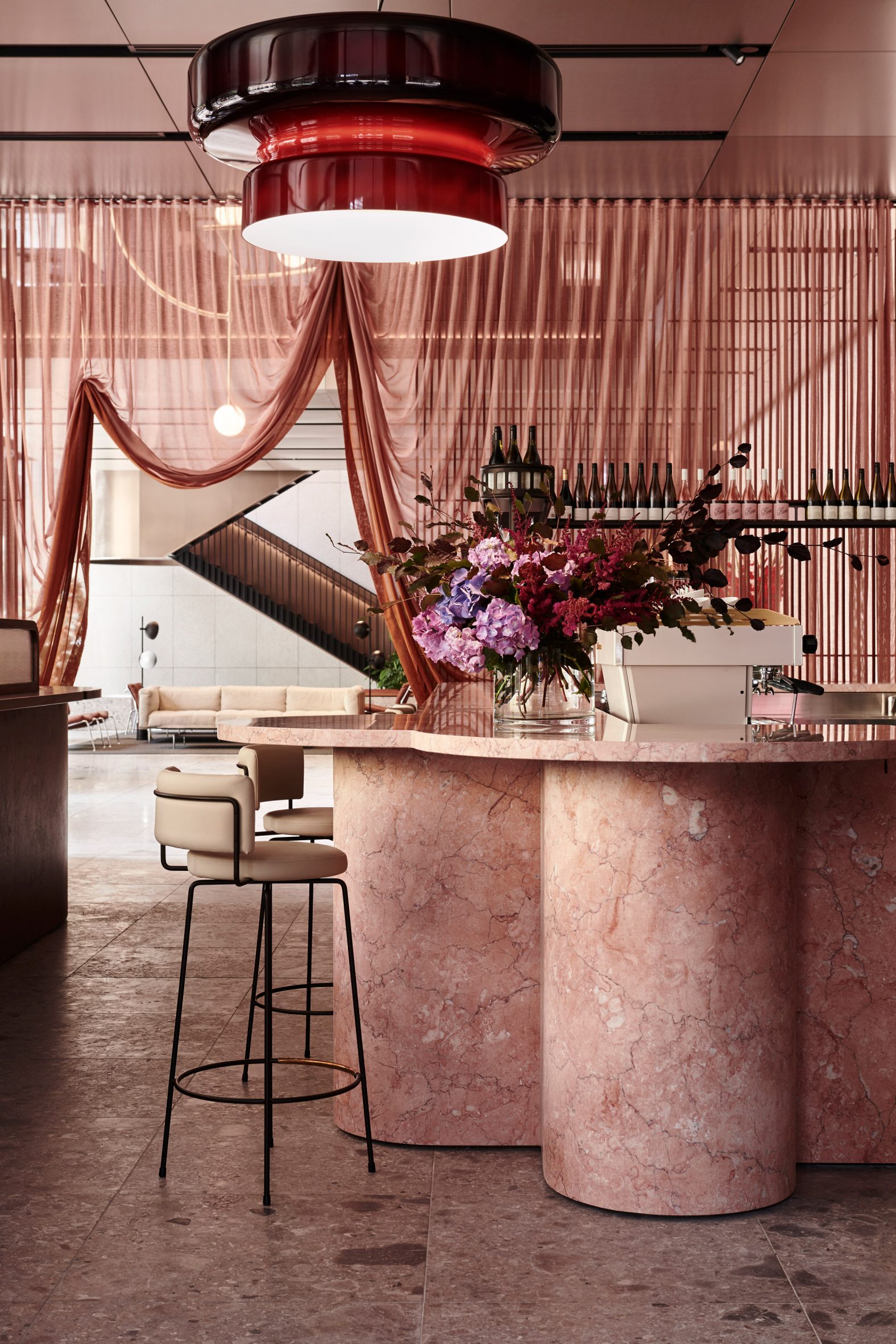 Pink marble bar counter