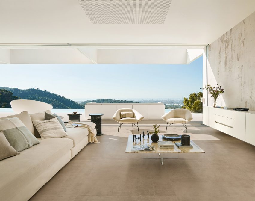 Dawson tiles by Parkside Architectural Surfaces used in a living room and terrace