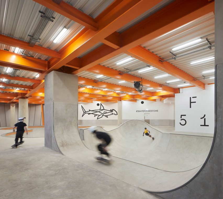 Half pipe in F51 multi-storey skatepark in Folkestone by Hollaway Studio