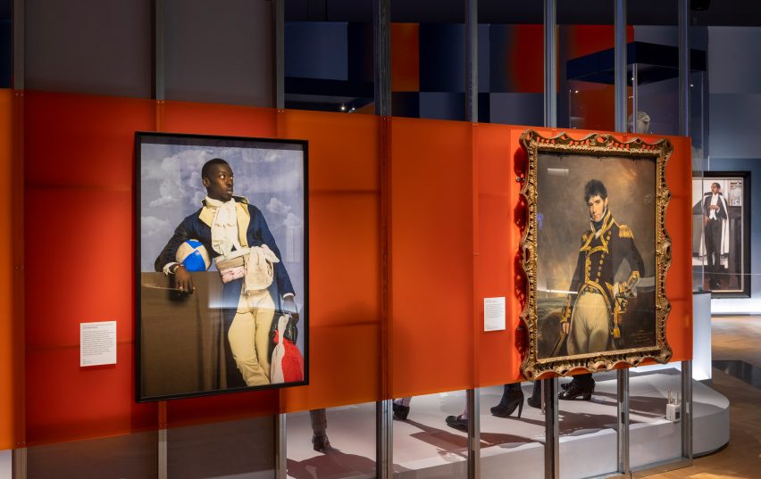 Installation view of a photo by Omar Victor Diop at Fashioning Masculinities: The Art of Menswear
