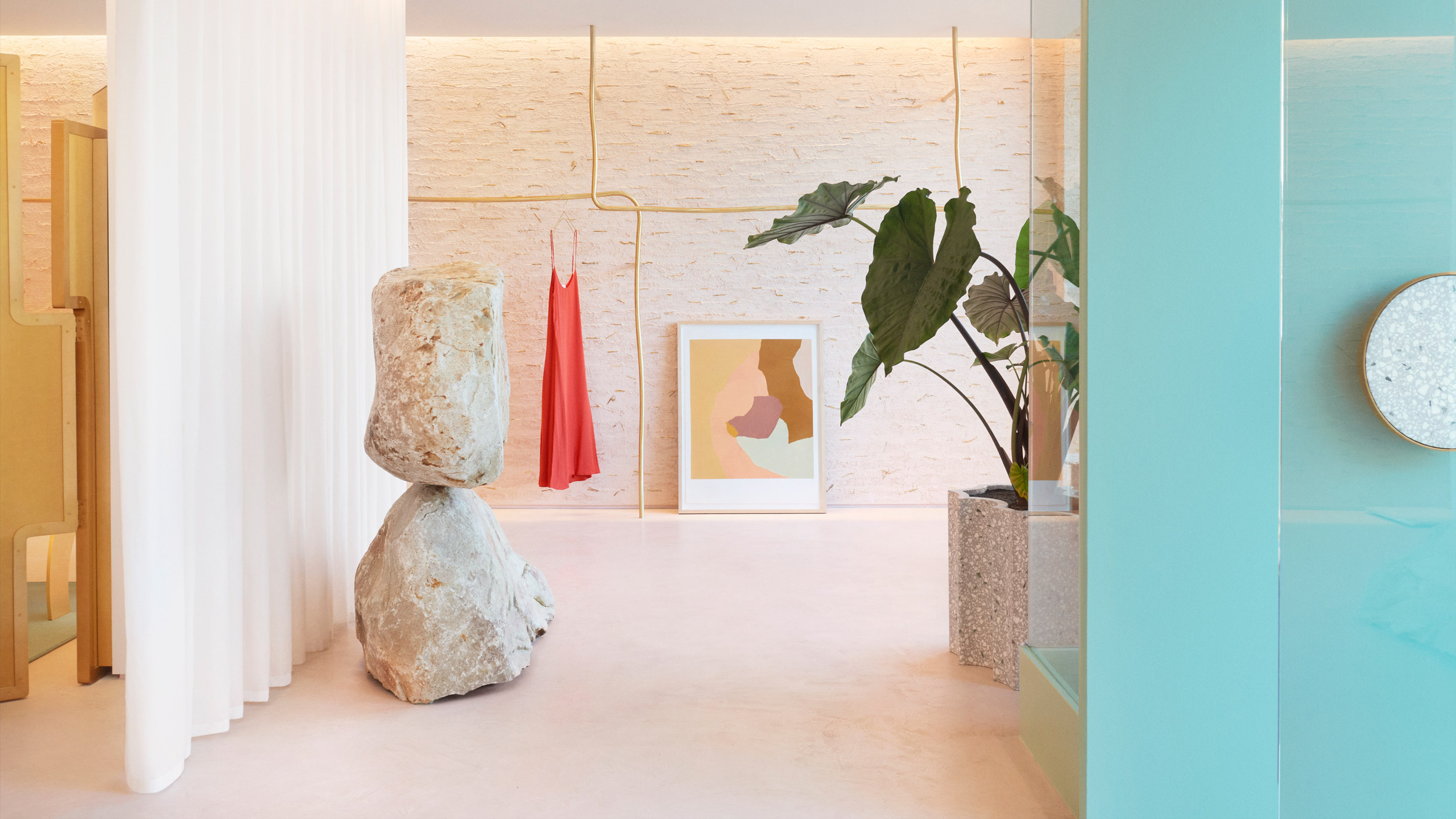 Forte Forte's first US store features golden changing rooms and balancing  stones