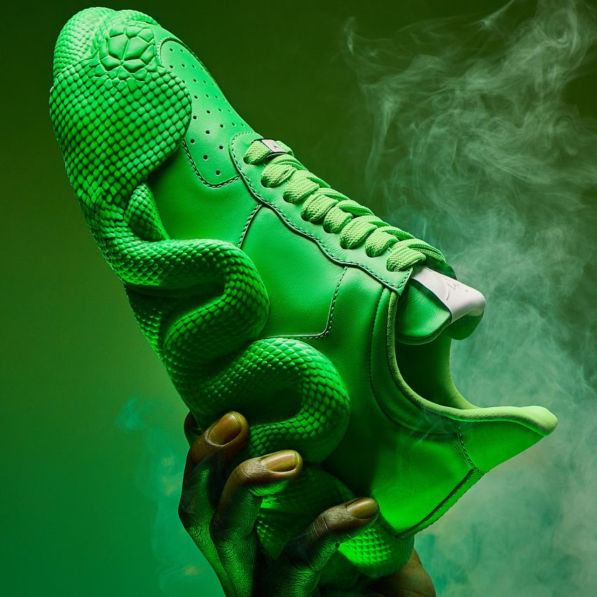 Green Cobras trainers in a cloud of smoke