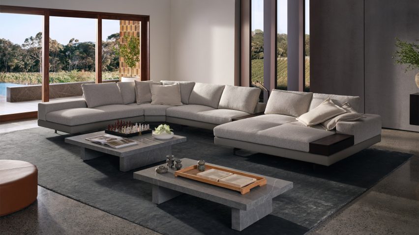 Kato sofa by King in a muted living room with double chaise module
