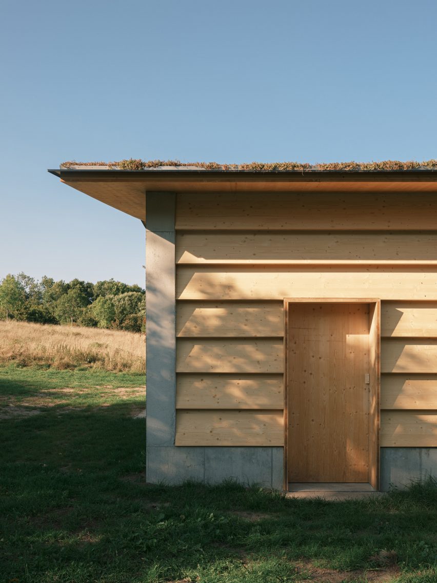 Barn with angled wooden cladding