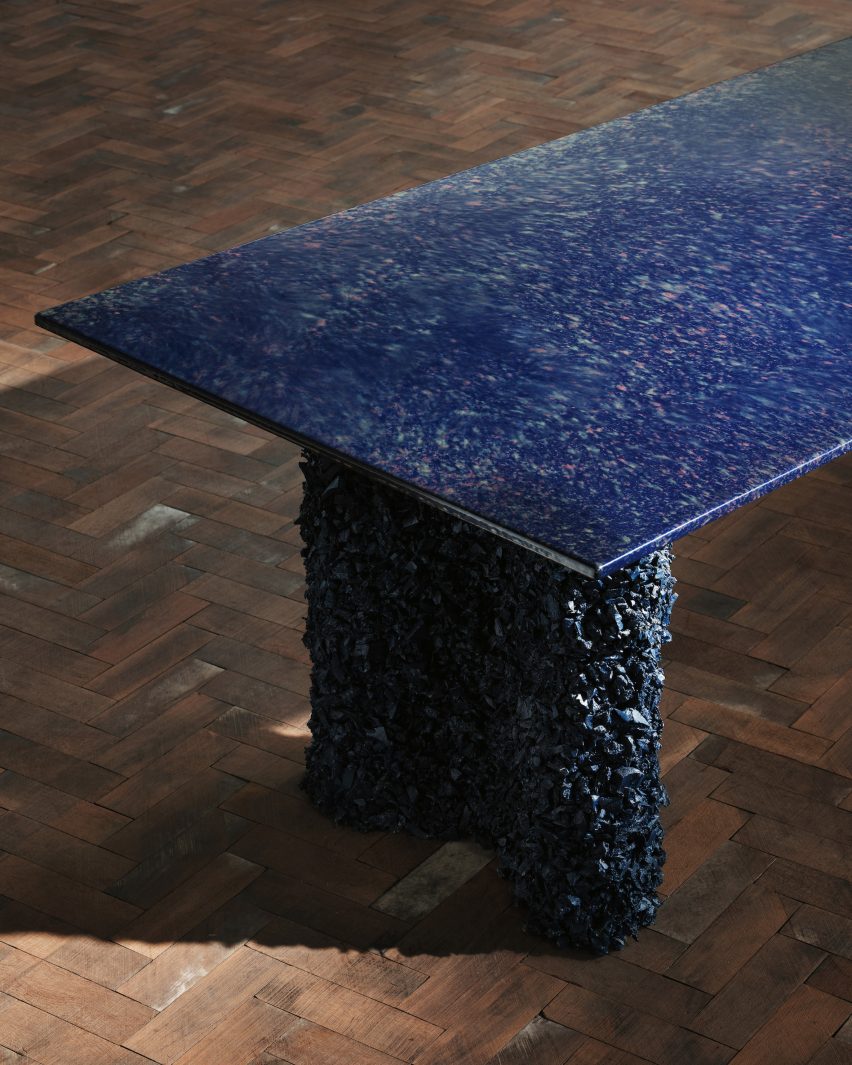 Liquid Geology dining table in deep blue colour
