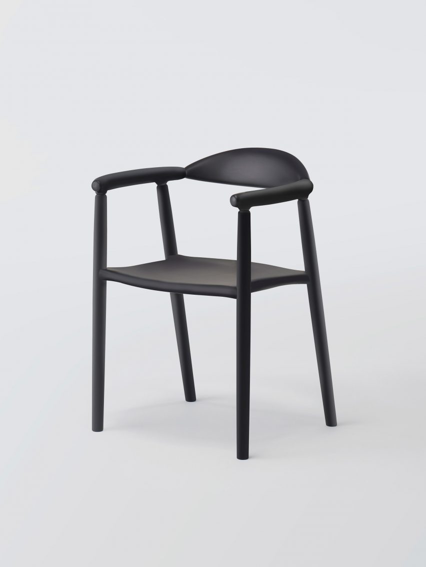 The Musubi Armchair is available in a black finish
