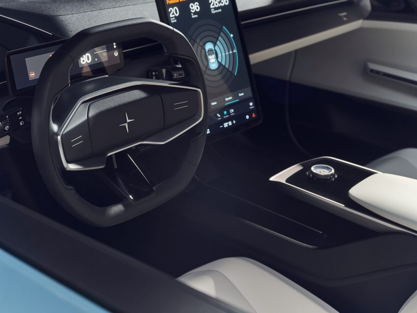 Interior of the Polestar O2 sportscar with recycled polyester thermoplastic mono-material seats