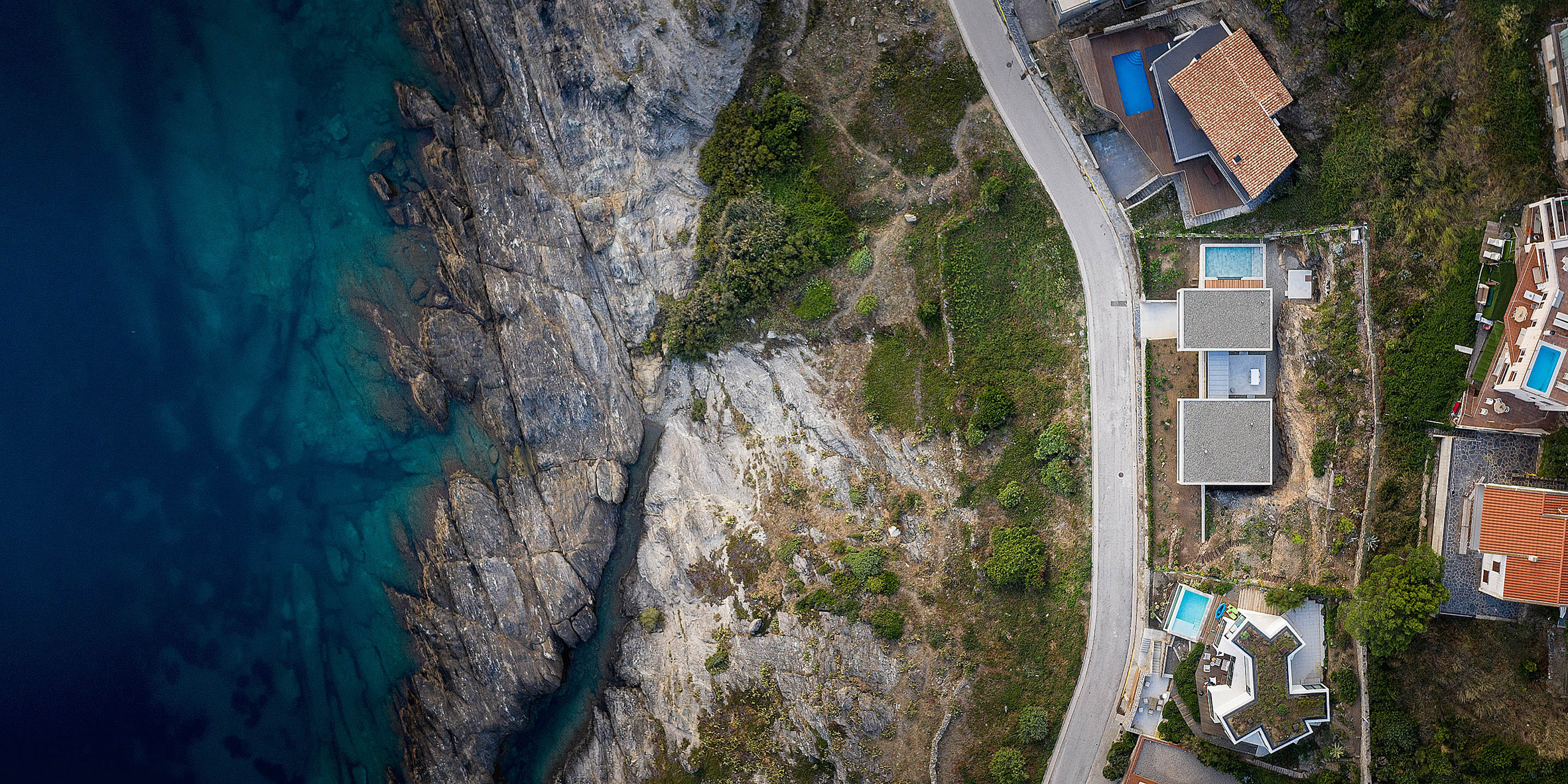 Aerial view of houses in Port de la Selva