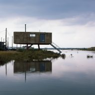 Redshank artist's studio by Lisa Shell raised above a tidal salt marsh, used to illustrate story about IPCC climate report