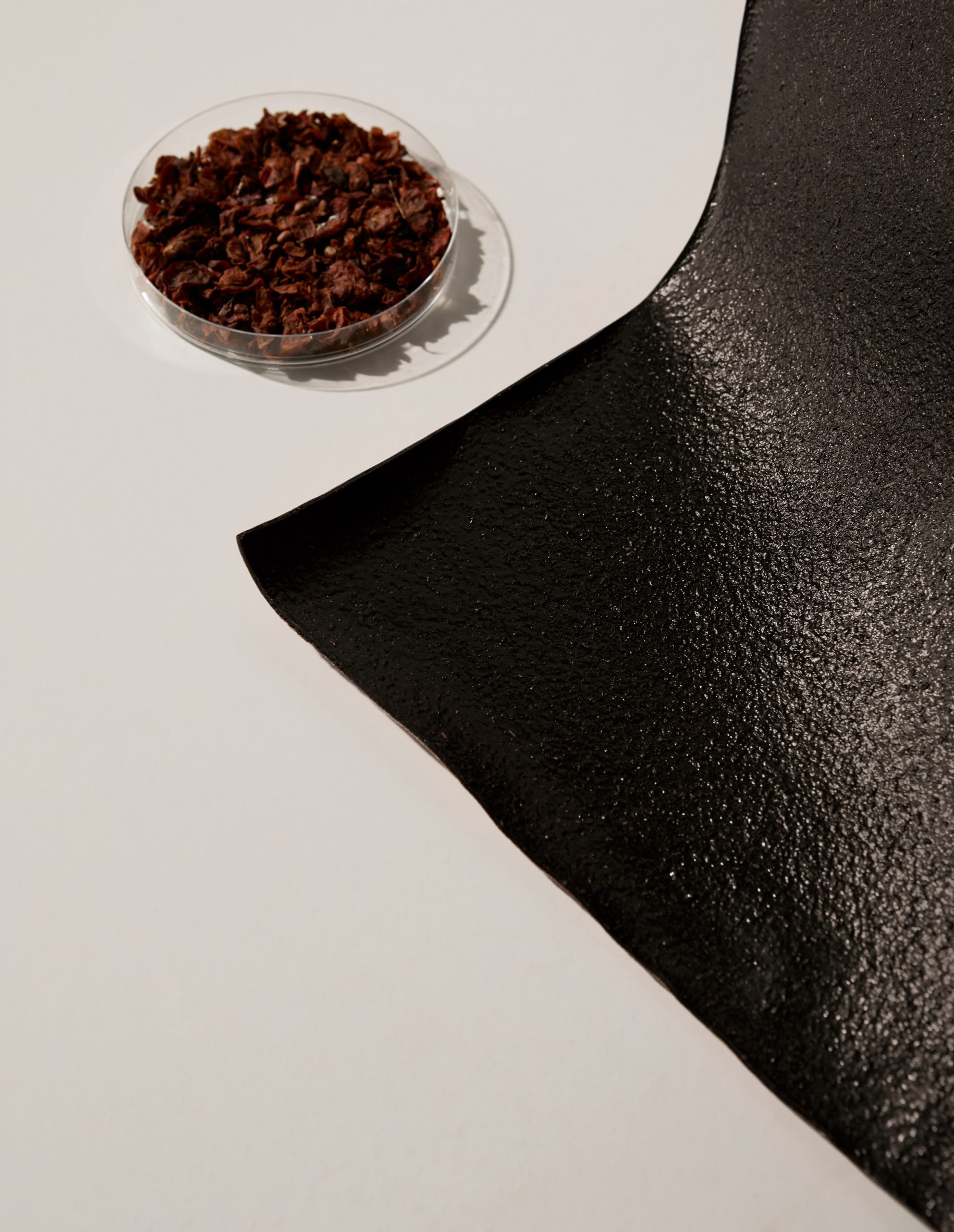 Peelsphere is a leather-alternative biomaterial made from fruit waste