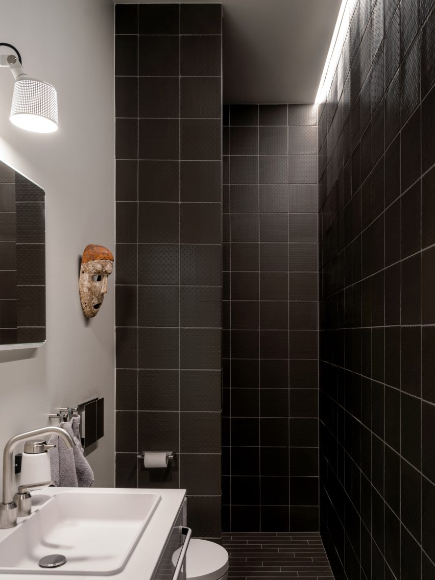 Bathroom interior of Vipp Pencil Case hotel in Copenhagen