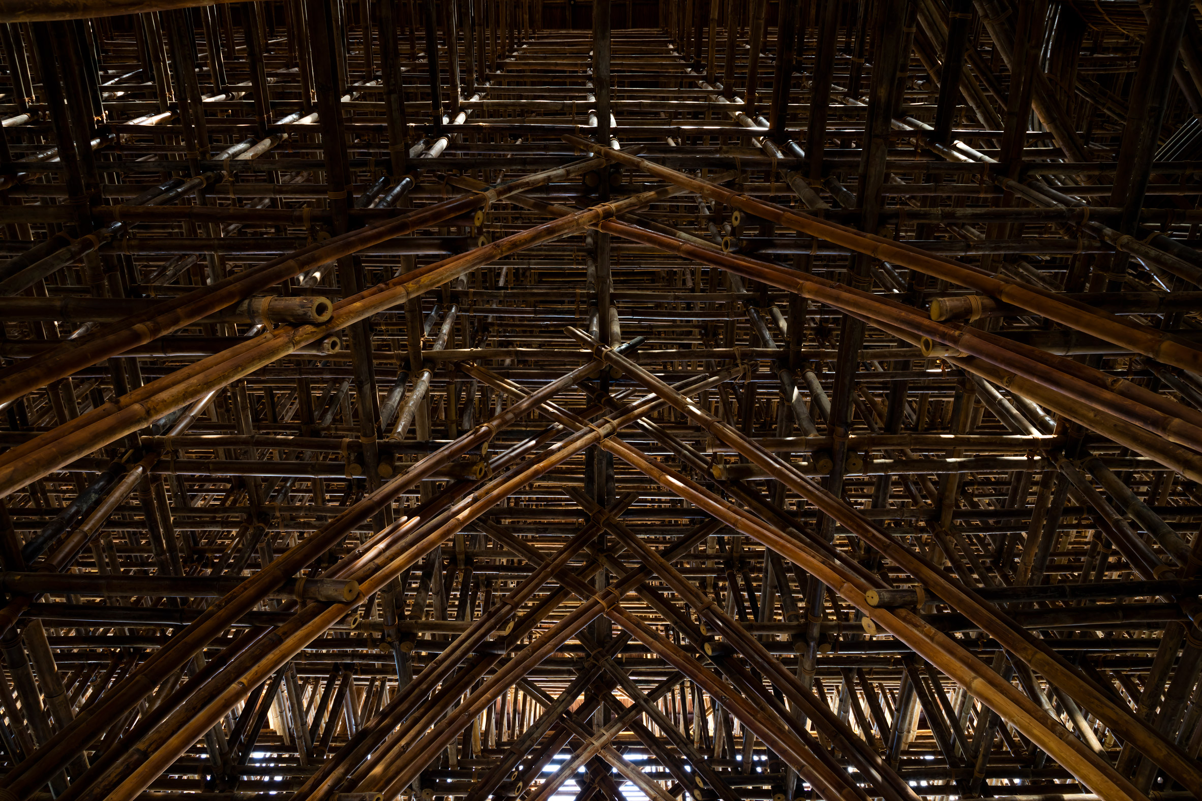 Detail image of the bamboo joints at the structure