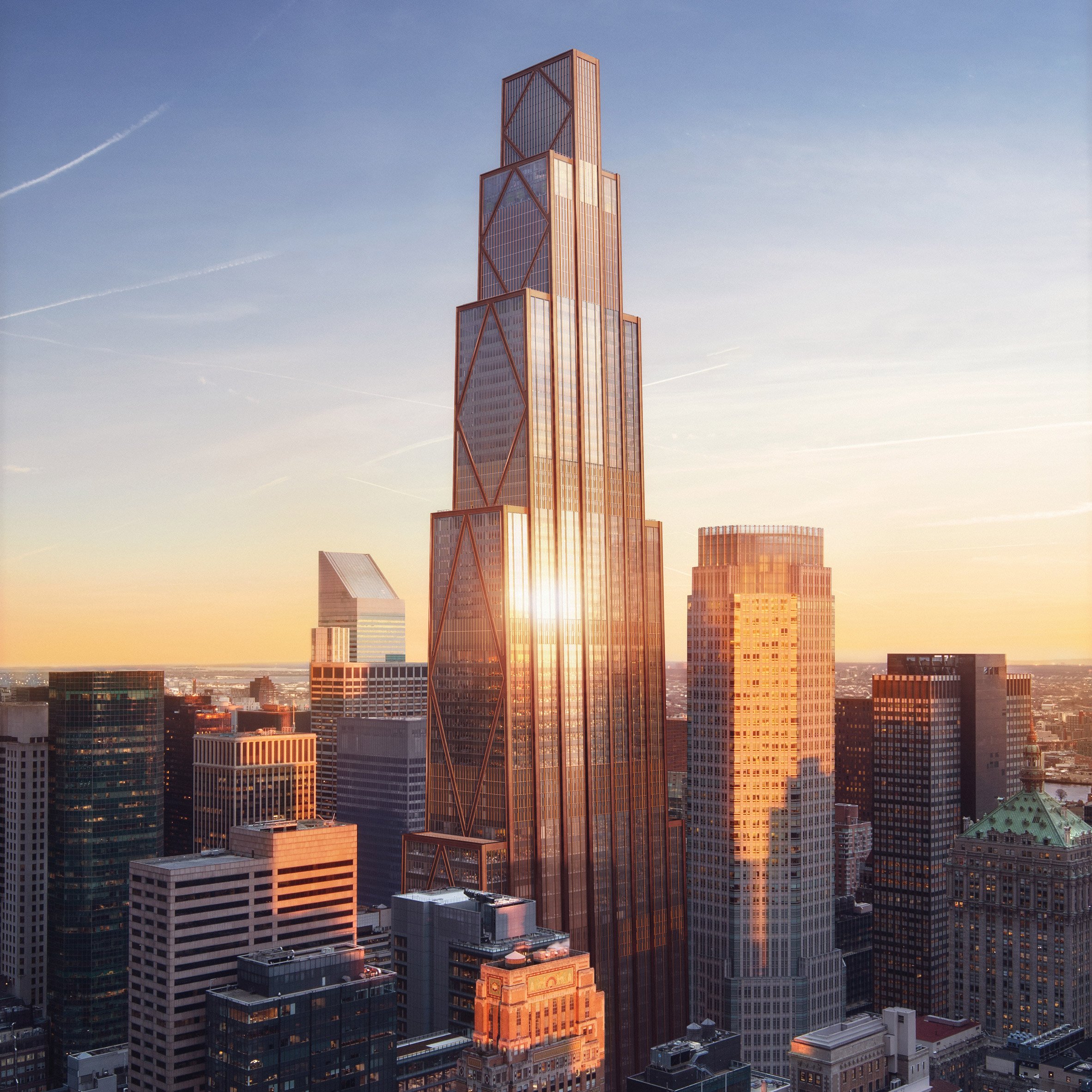 render of building in new york during sunset