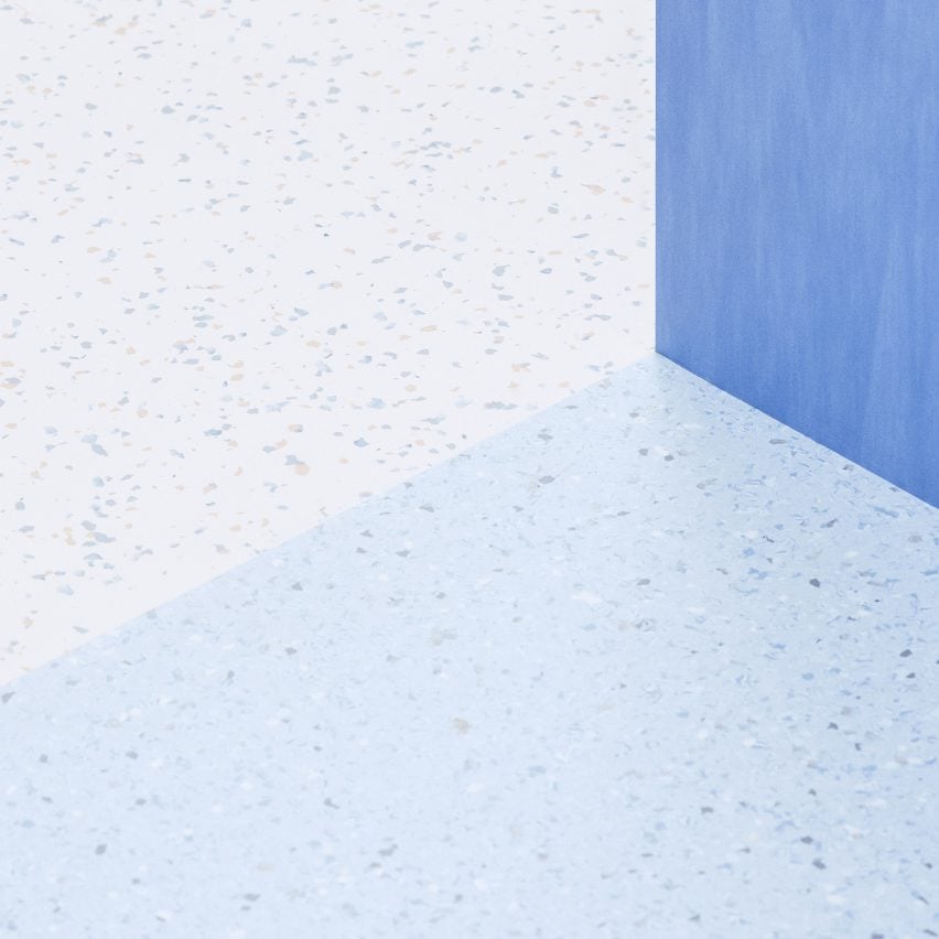 A photograph of Tarkett flooring in blue