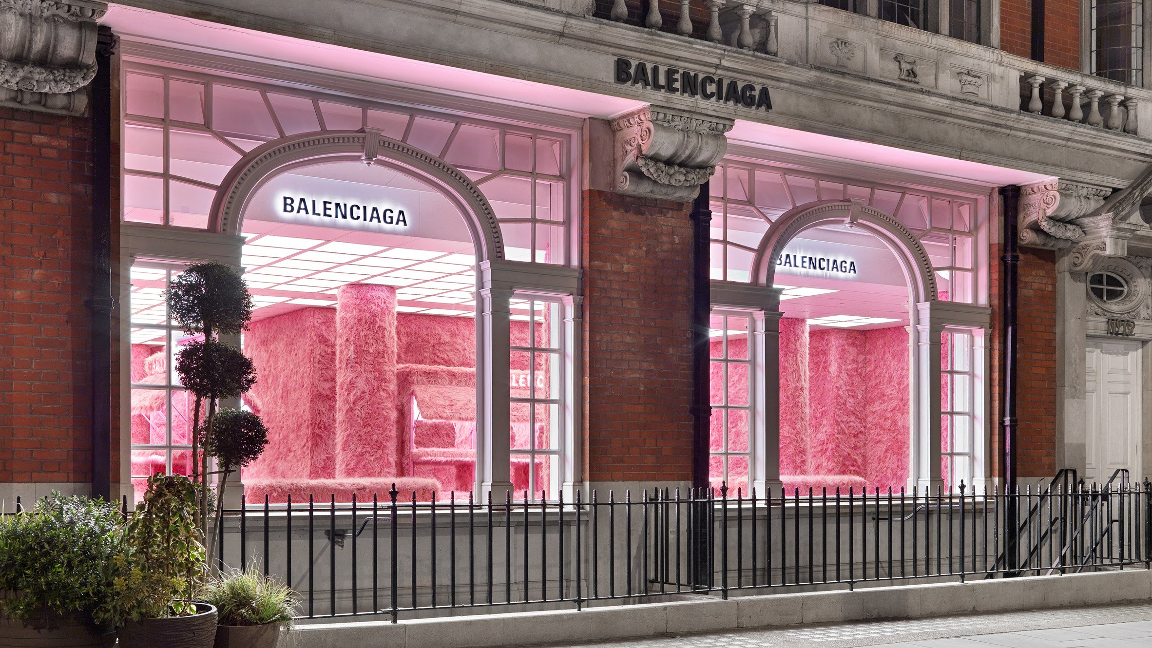 Balenciaga wraps store in pink faux fur to celebrate its Le Cagole it-bag