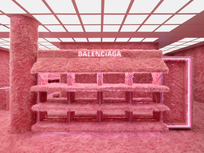 Interior image of the fluffy Balenciaga Le Cagole pop-up