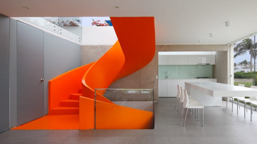 Helical orange stairs