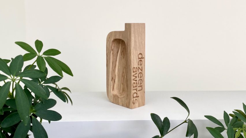 Dezeen Awards Trophy on Display by WGNB