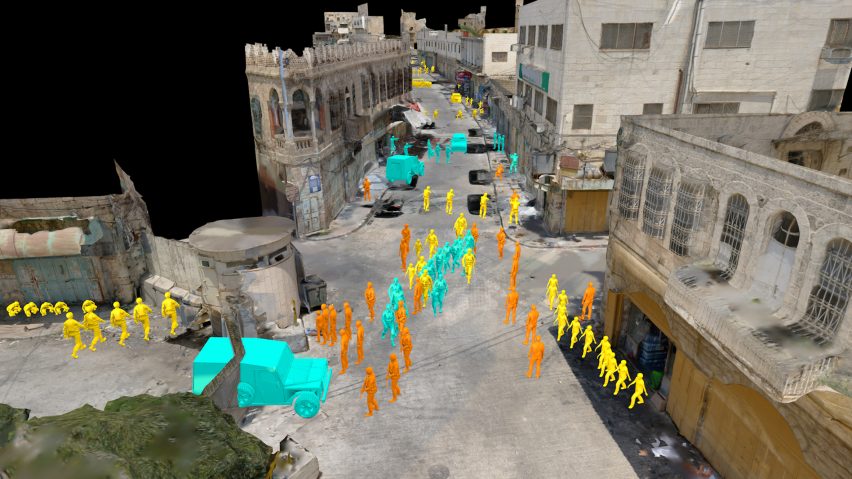 A digital image of pedestrians in a city