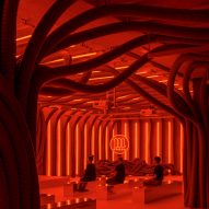 Pareid creates organ-like installation from corrugated plastic tubes in Madrid