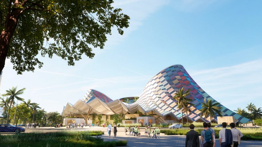 Render of the entrance to the Hainan Performing Arts Centre