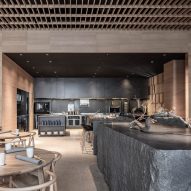Hiba restaurant in Tel Aviv features oak and granite interior