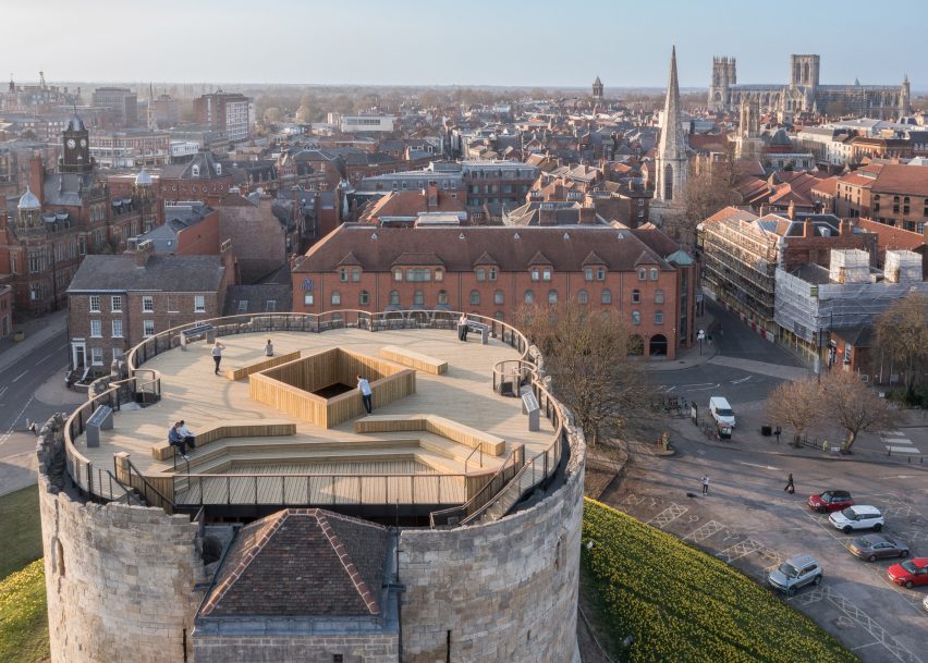 Aerial view of Clifford's Tower viewpoint 
