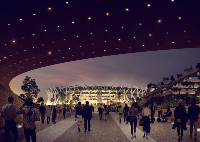 Render of MUCcc arena entrance by Populous