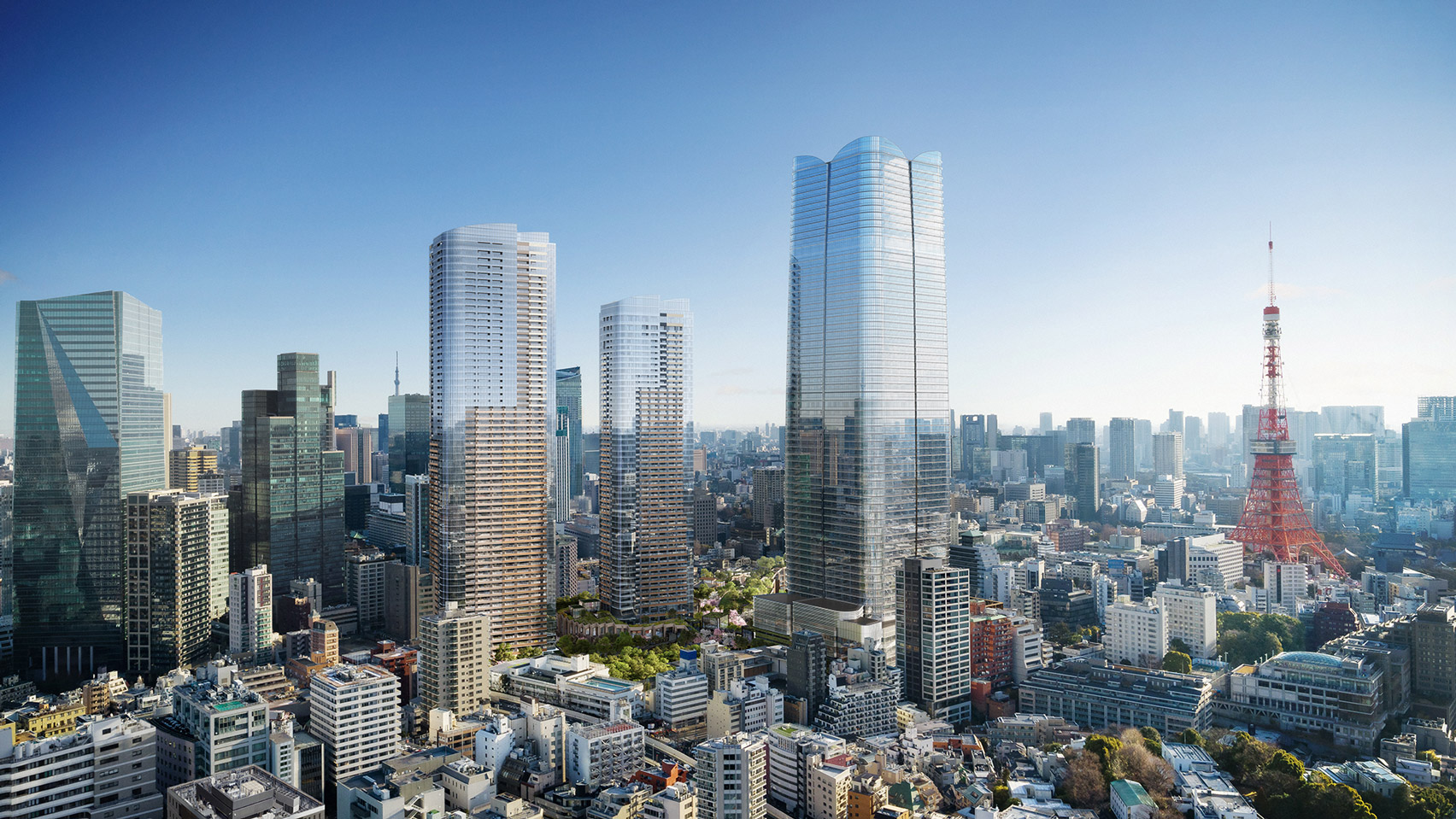 Render of the Tokyo skyline with the A District tower