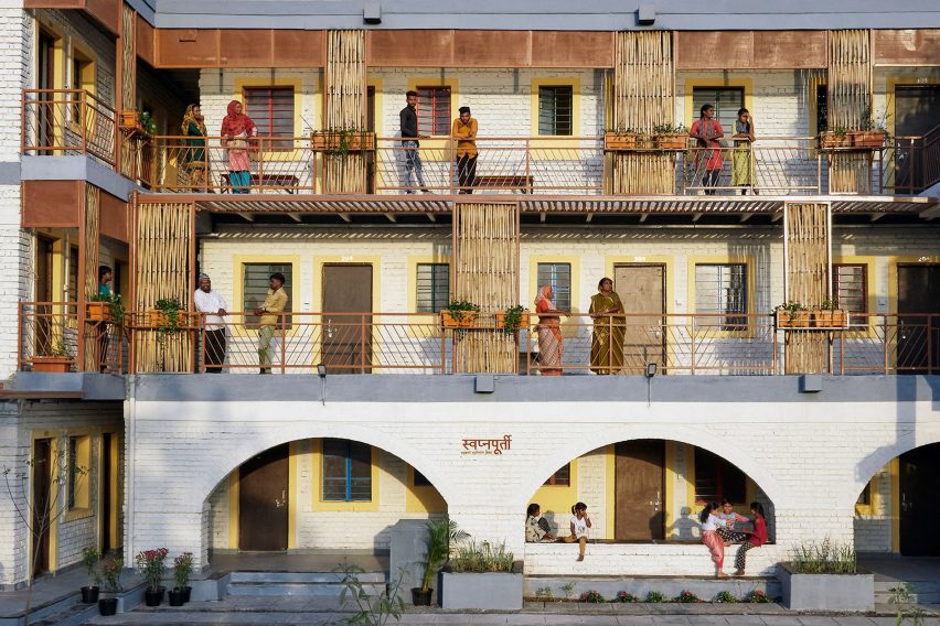 Exterior of Community Design Agency homes designed with Sanjaynagar residents