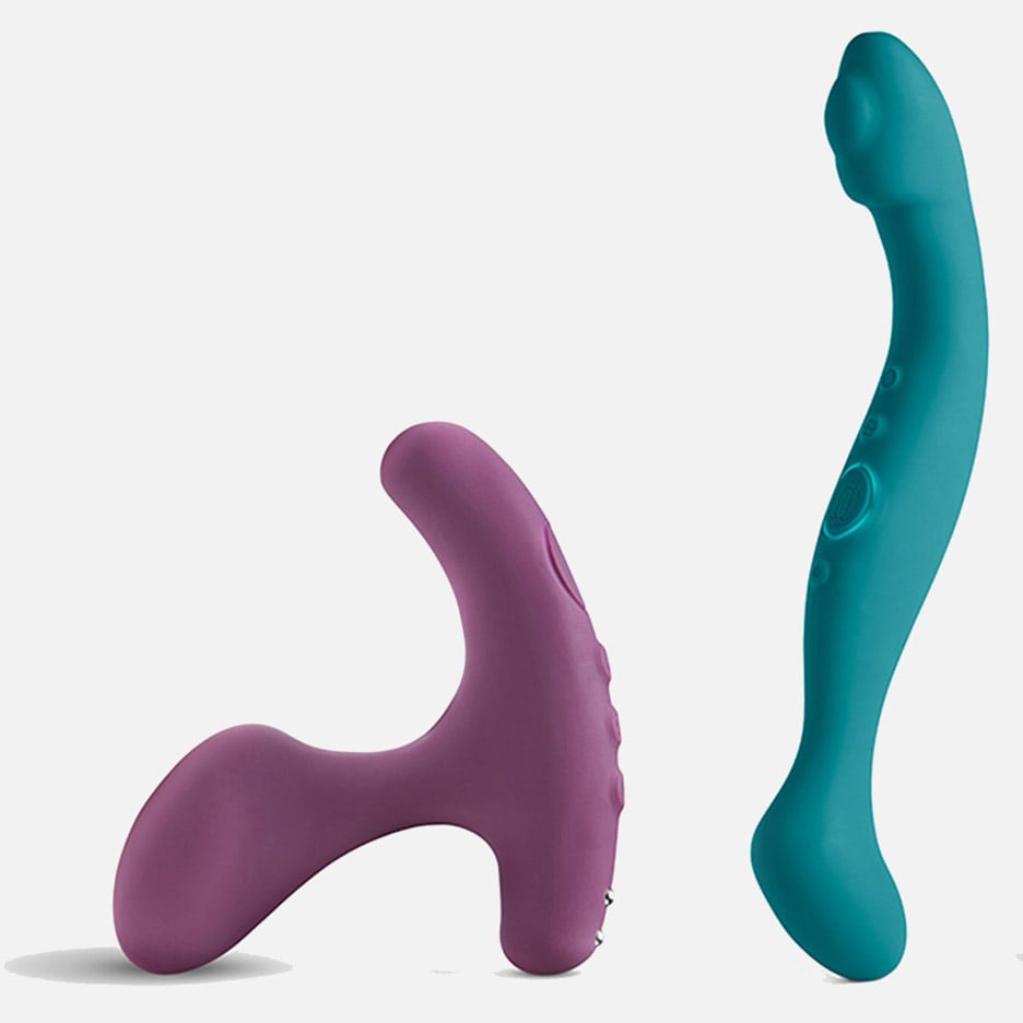 A purple and a blue sex toy