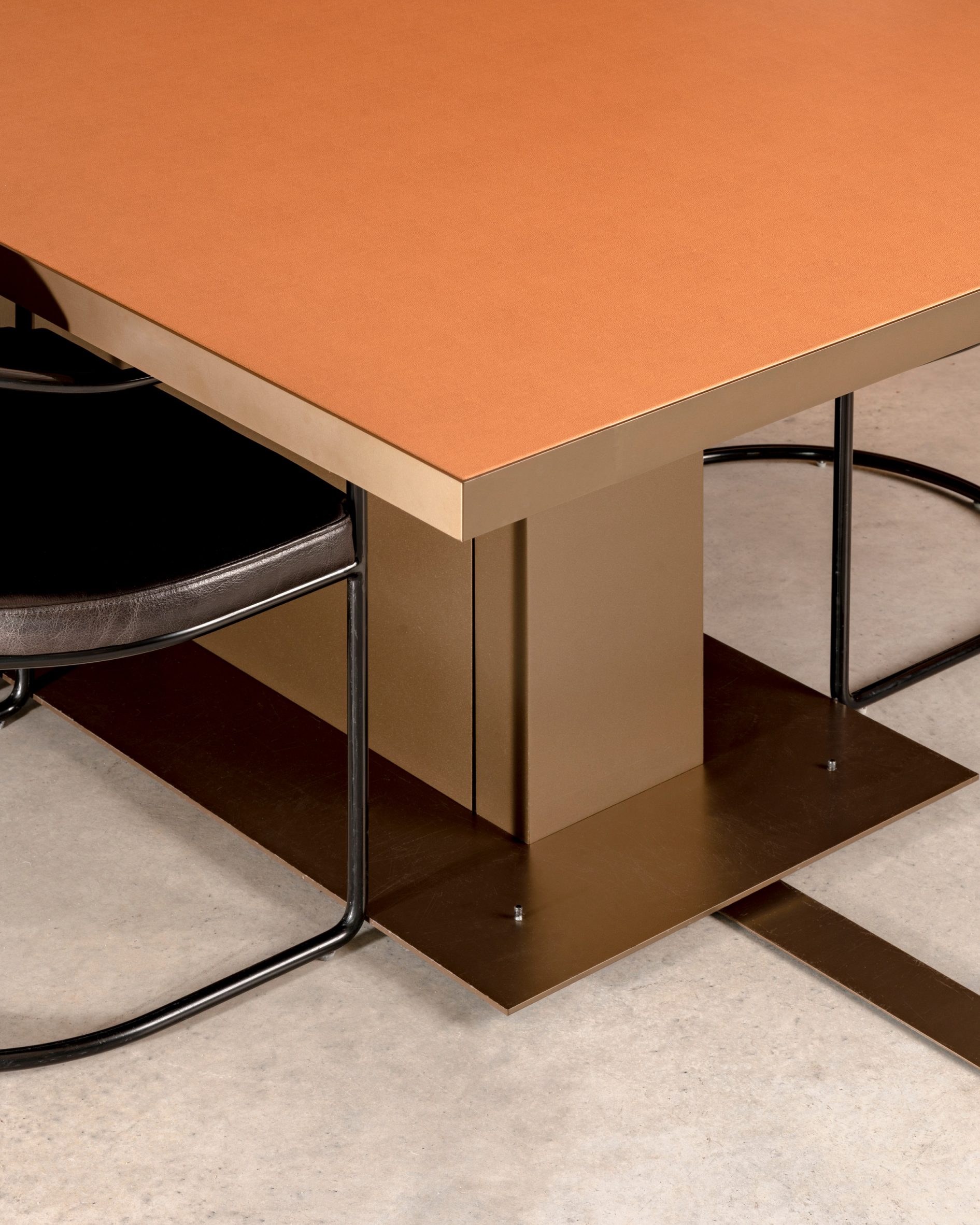 Custom conference table that rolls on built-in track