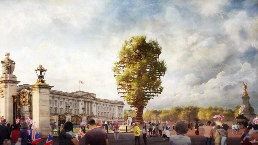 Tree of Trees sculpture at Buckingham Palace by Thomas Heatherwick