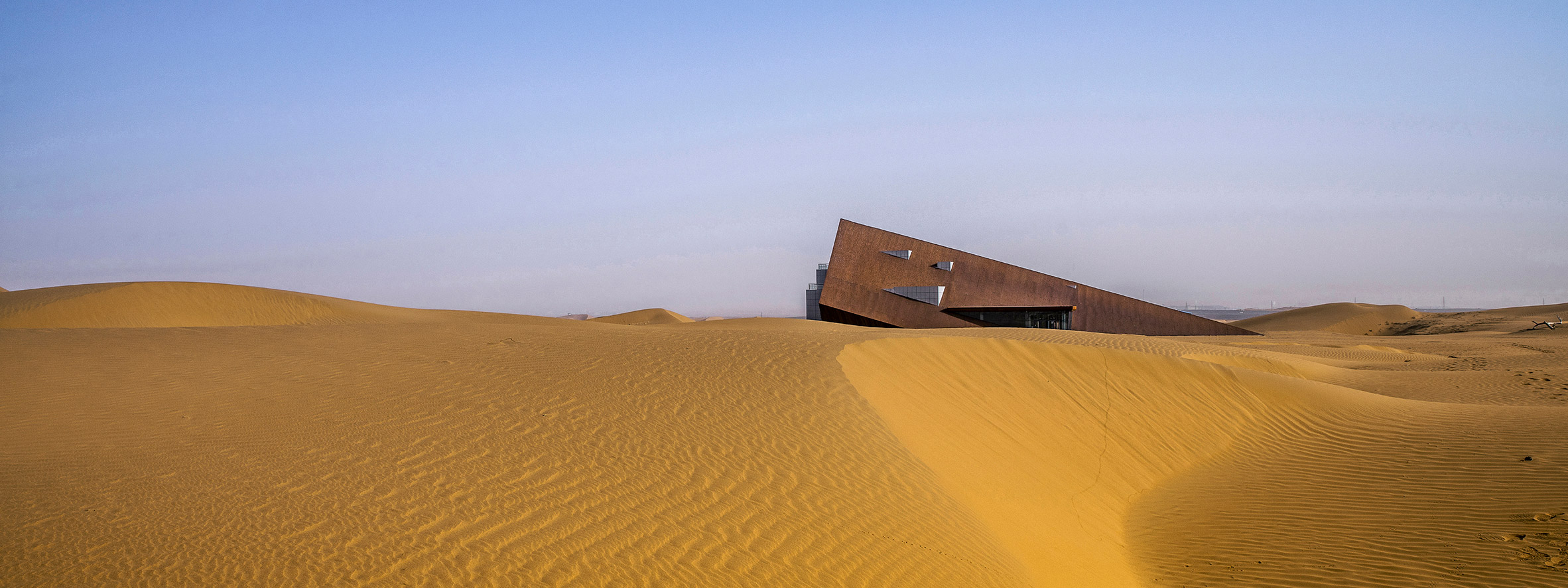 Weathering steel building in Chinese desert