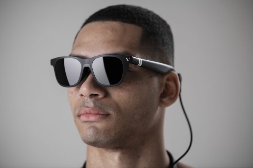 Man wears Viture One smart eyeglasses wearable
