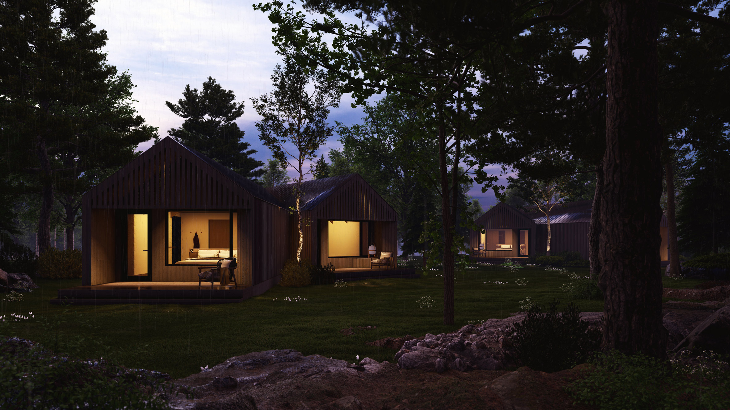 cabins and night with interior light