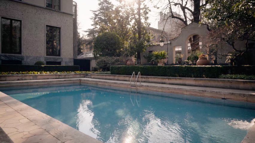 A photograph of the pool at Villa Necchi Campiglio 