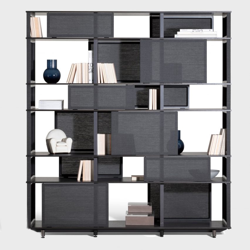 The grey Lloyd Tex bookcase by Jean-Marie Massaud for Poltrona Frau