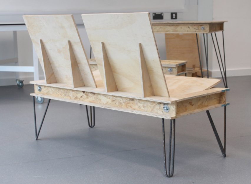 A photograph of a wooden sustainable furniture system
