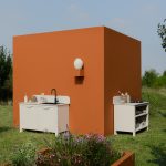 A photograph of Very Simple Kitchen: outdoor collection in orange and white