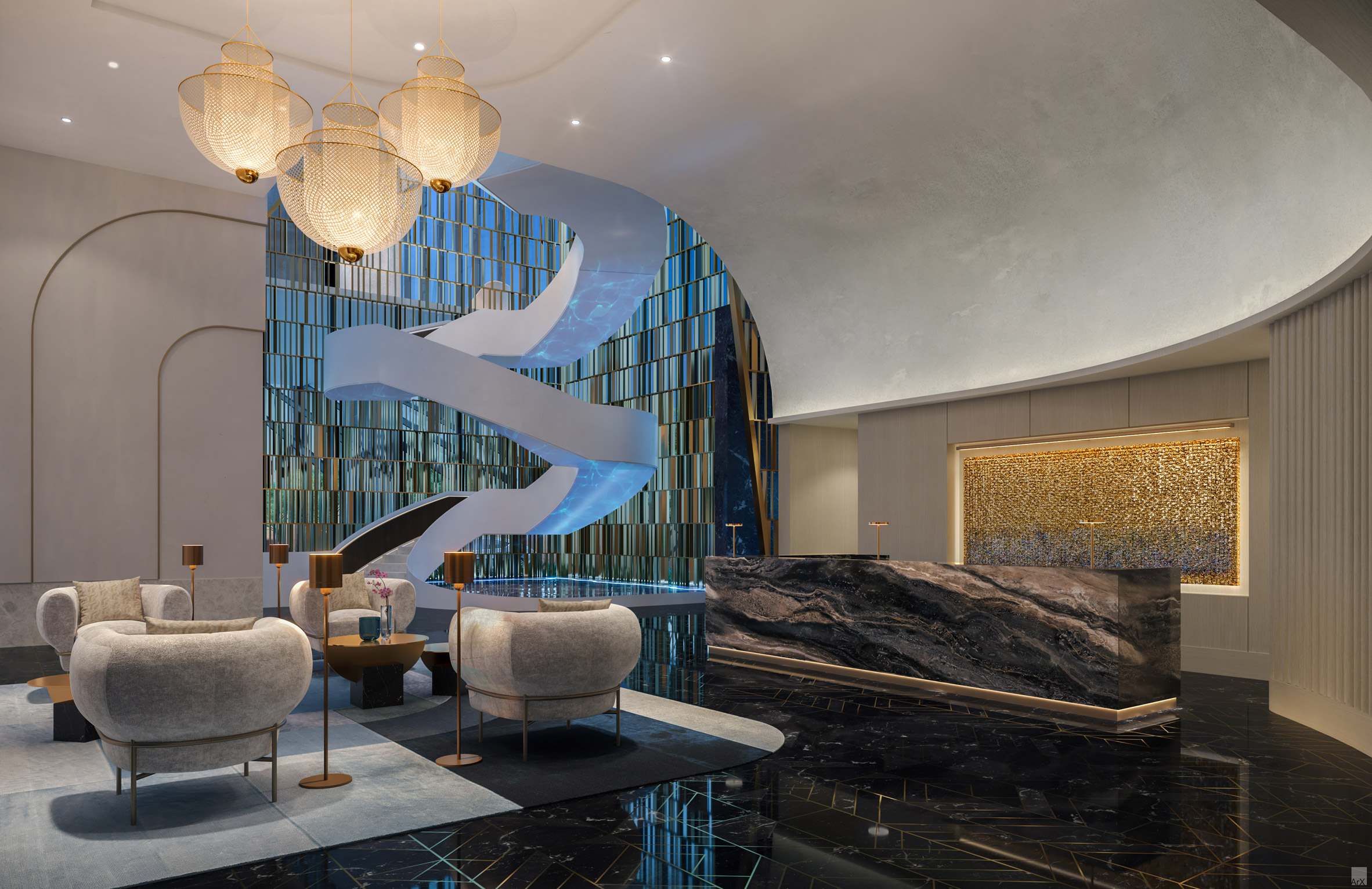 Lobby for the Waldorf Astoria Miami