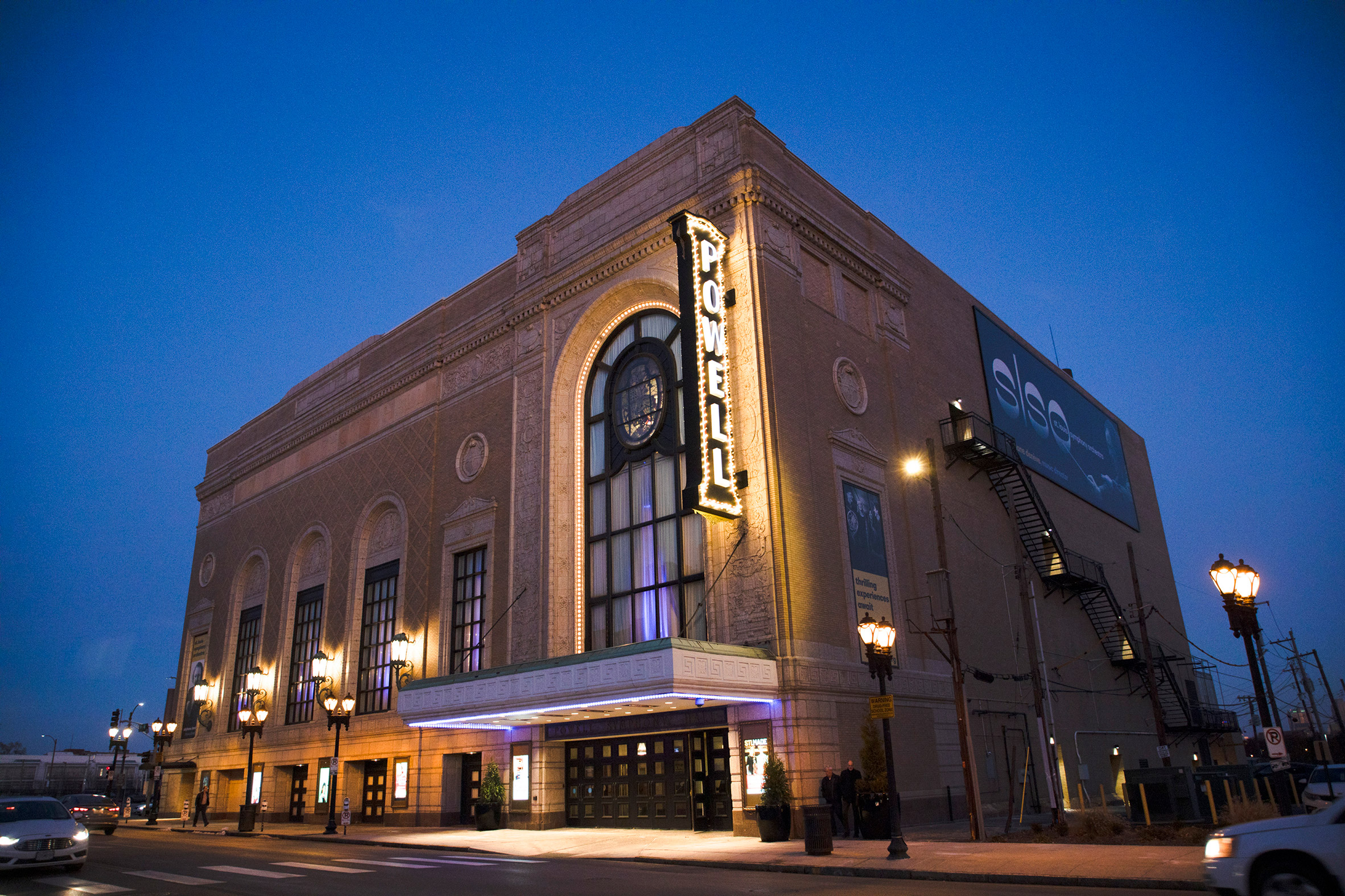 Powell Hall at night with Marquee