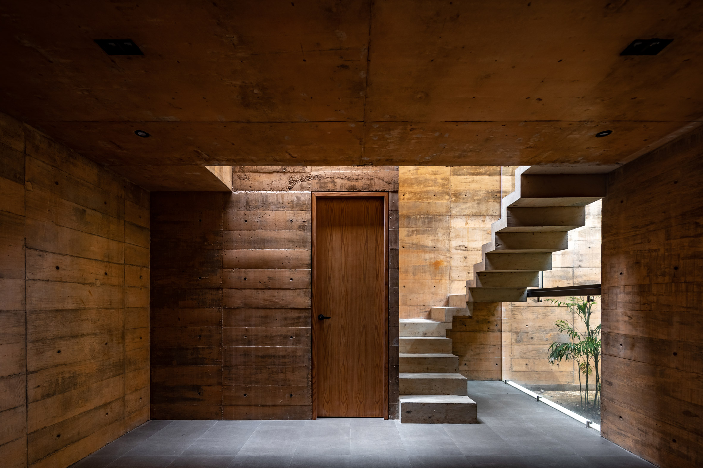 Wooden door with stairs