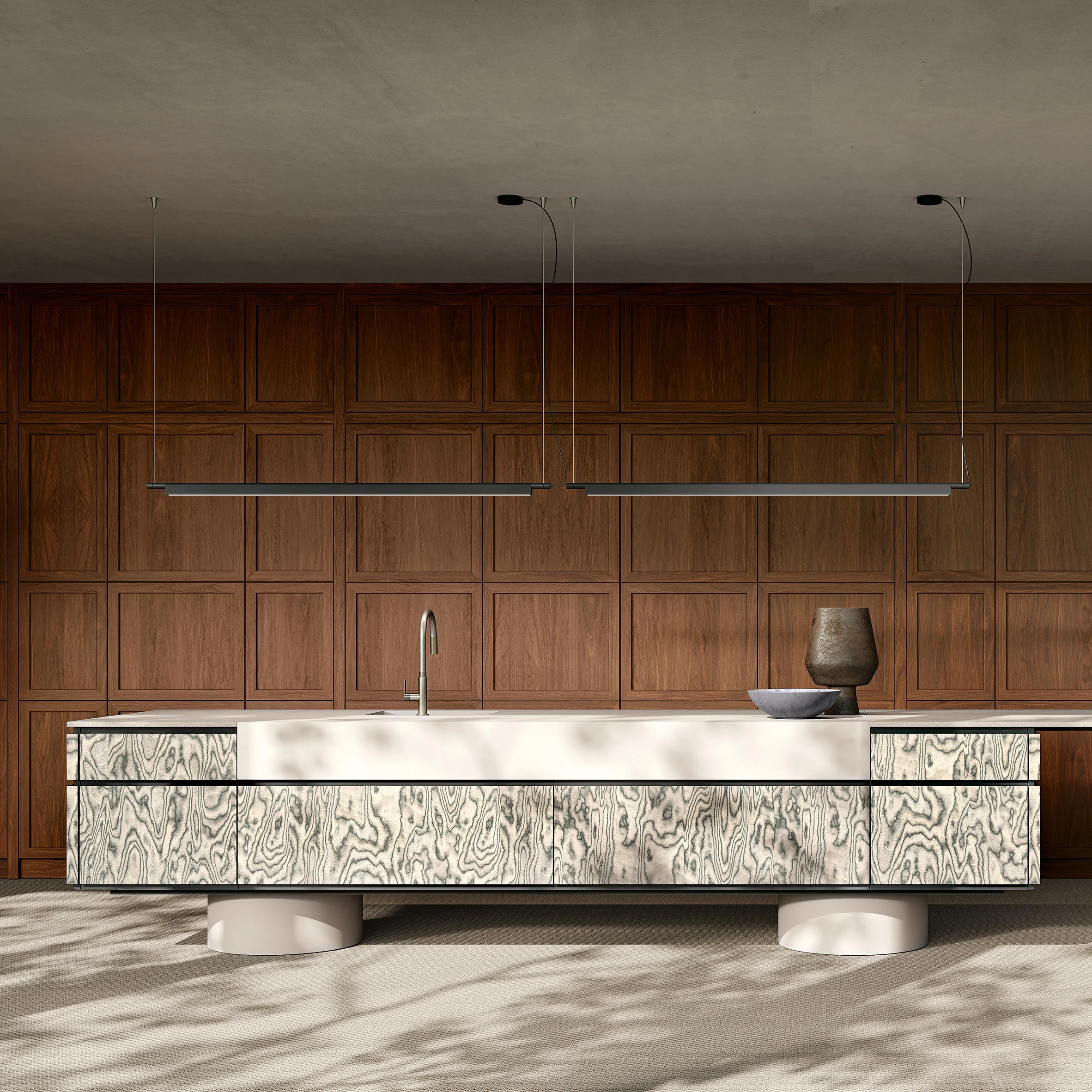 Atlante panelling and kitchen island by L'ottocento