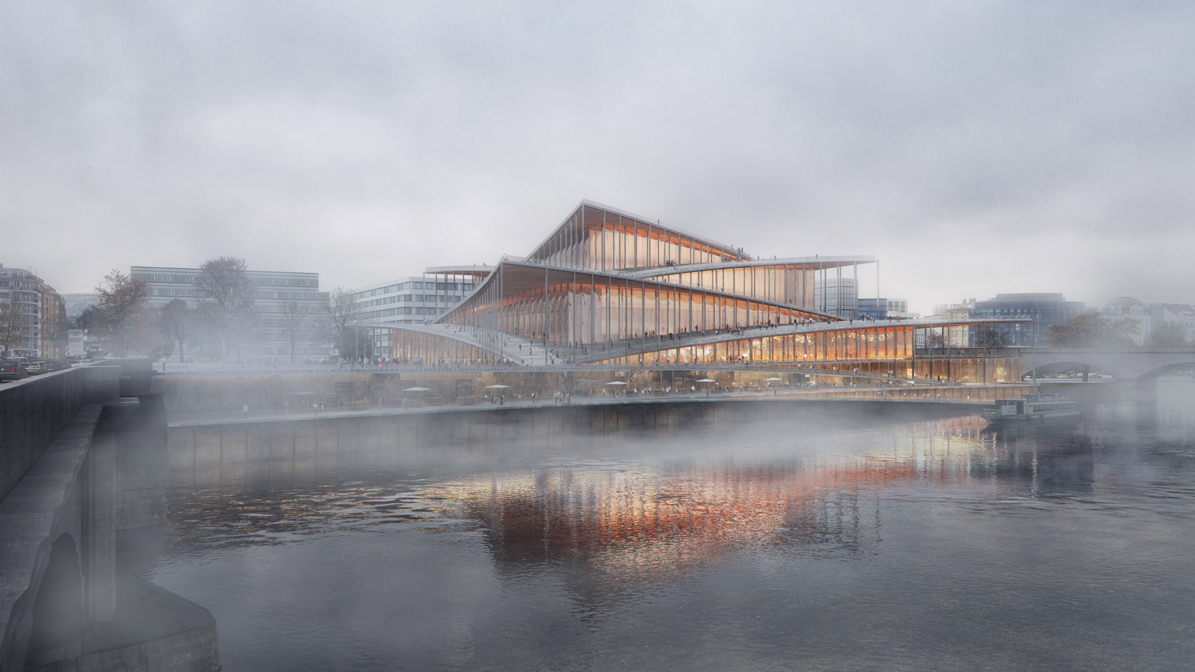 BIG wraps Vltava Philharmonic Hall in ascending colonnades