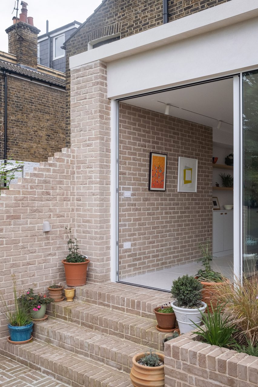 Image of the brick extension at the rear of the London home by Delve Architects