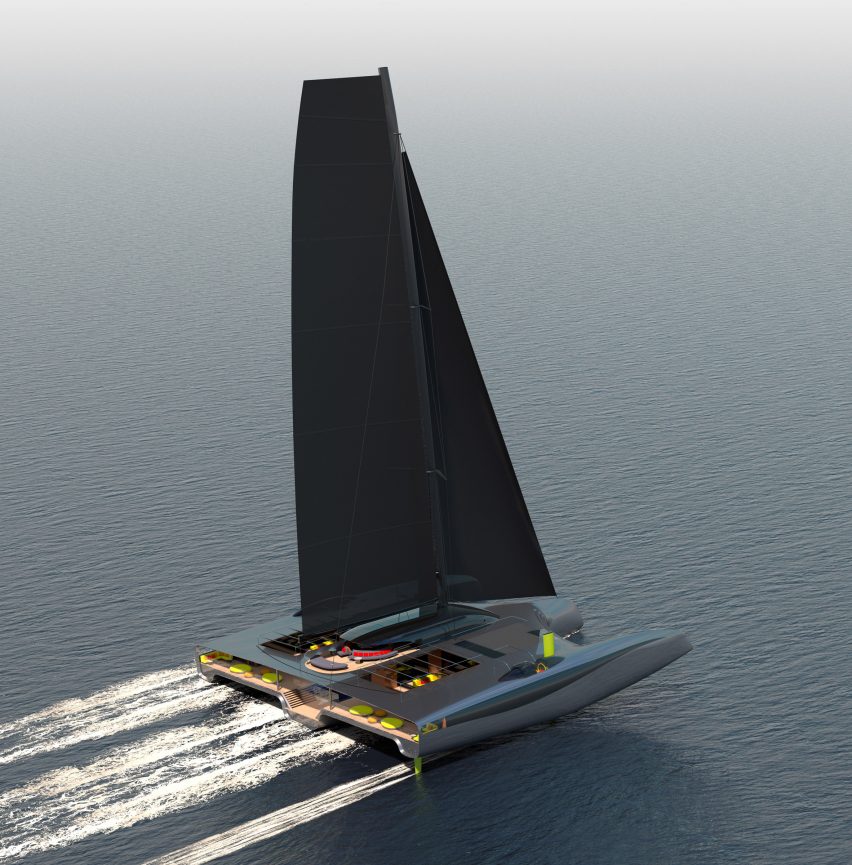 Rendreing of a luxury trimaran sailing on the sea