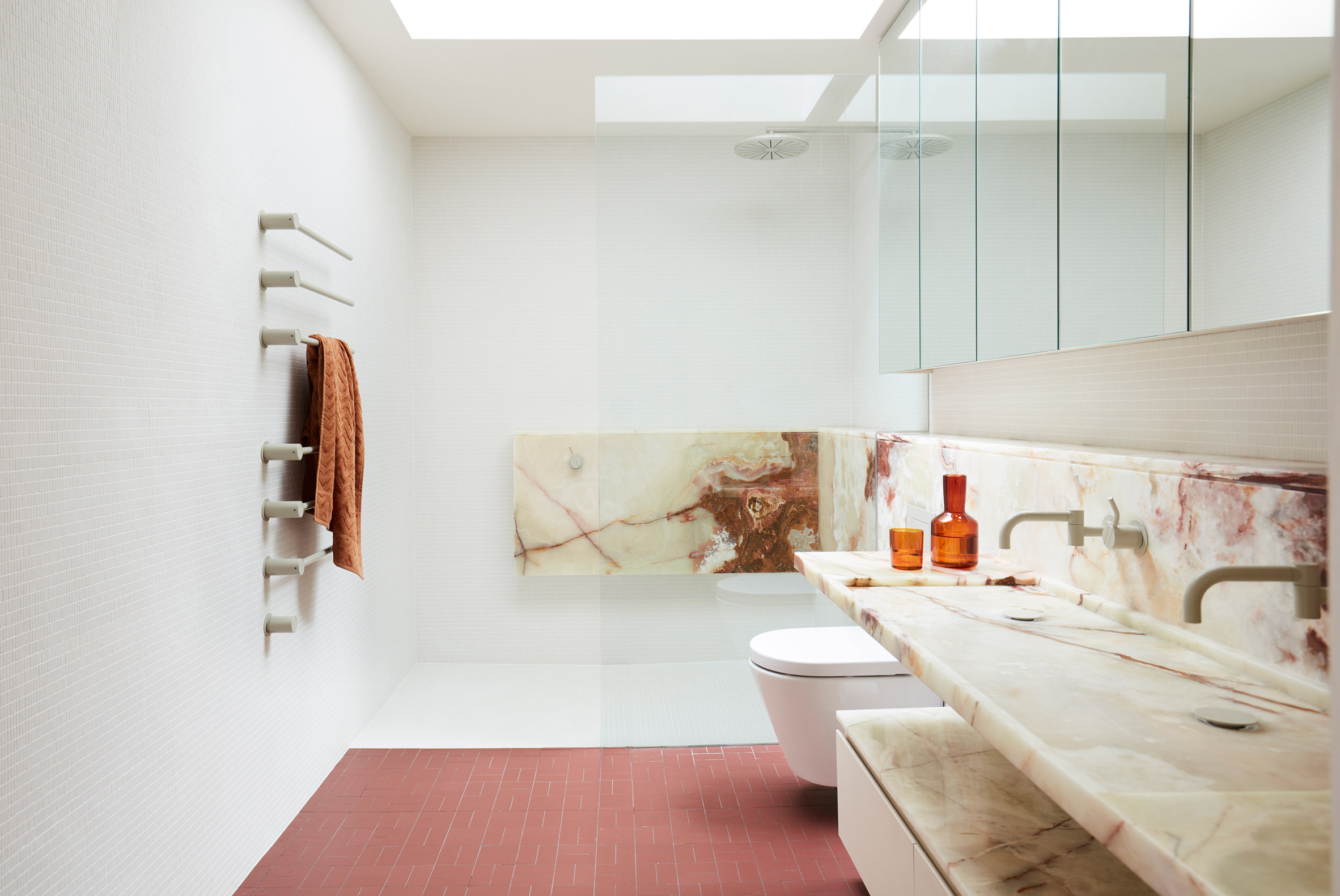 Bathroom interior of Dream Weaver penthouse with onyx surround