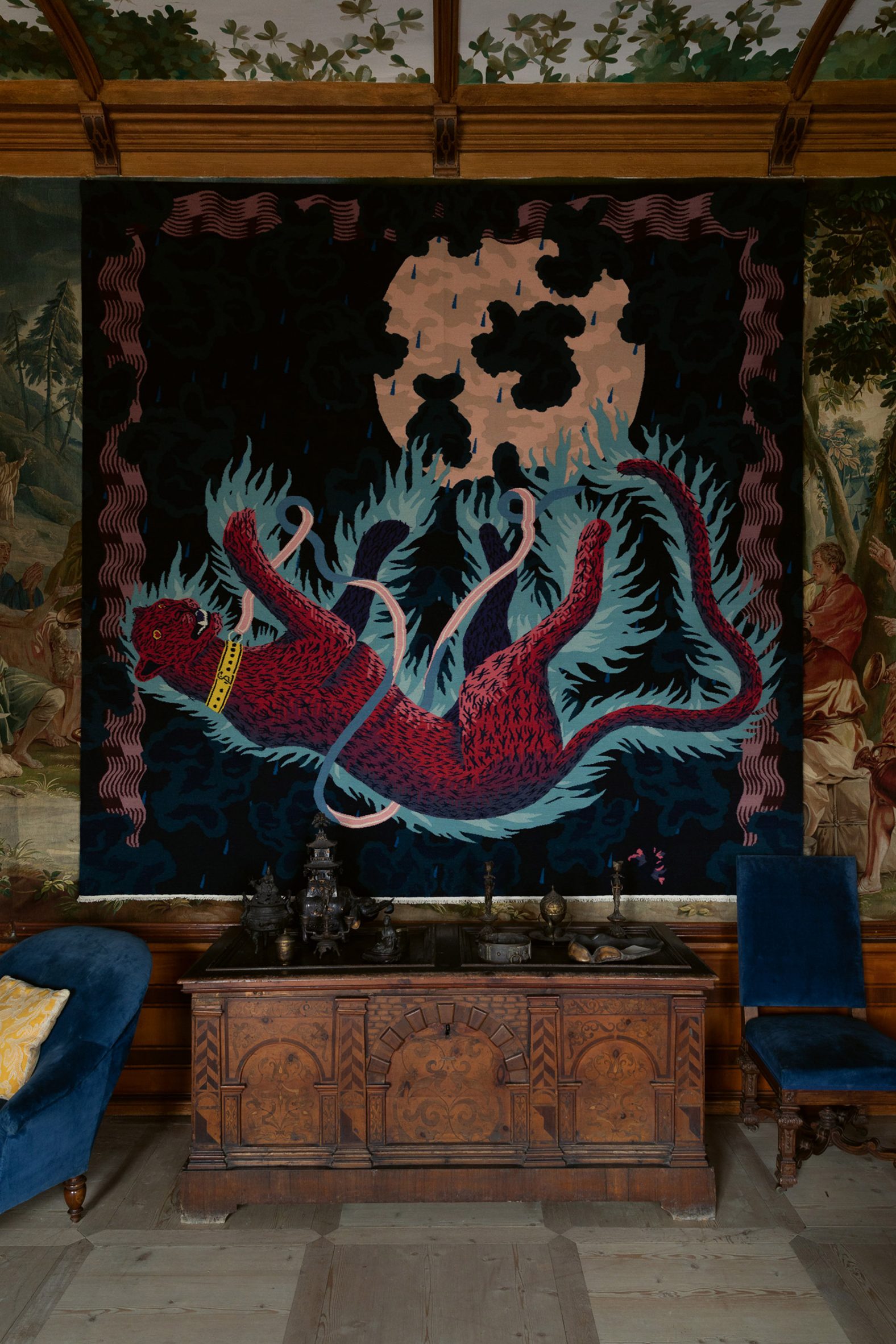 Ladislaus tapestry by Laurids Gallée hung in the East to West exhibition at Schloss Hollenegg castle