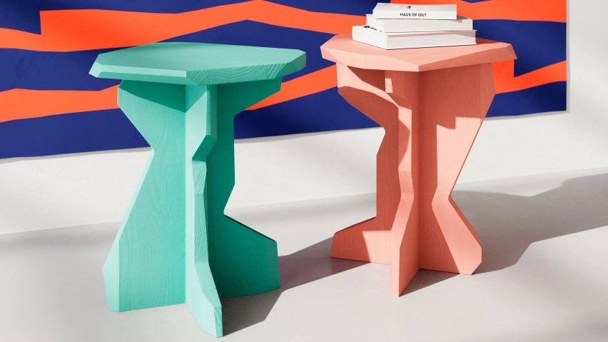 Pink and turquoise Fels stools by OUT